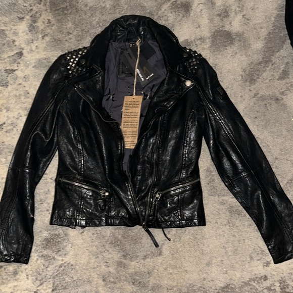 NWT MAURITIUS BLACK LEATHER STUDDED JACKET XS - Picture 13 of 14